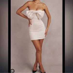 House of CB Cream Strapless Bow Dress